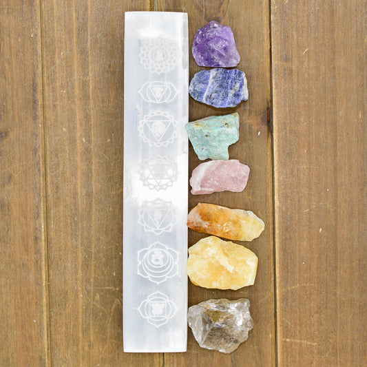 7 Chakra Engraved Selenite Polished Charging Bar