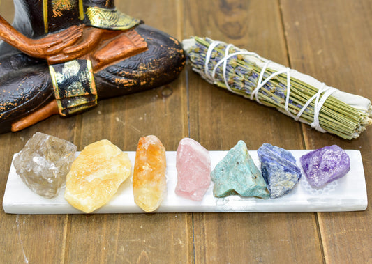 7 Chakra Engraved Selenite Polished Charging Bar